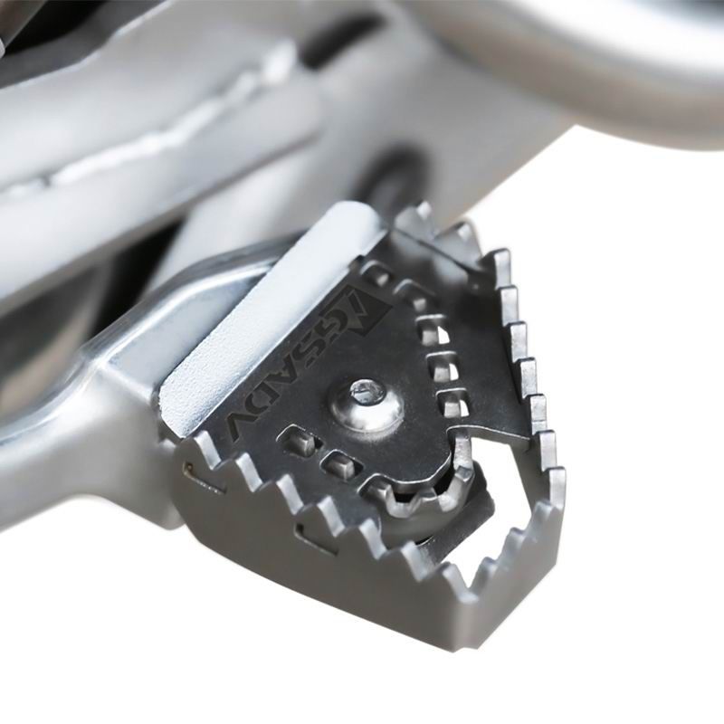 The rear brake pedal is enlarged